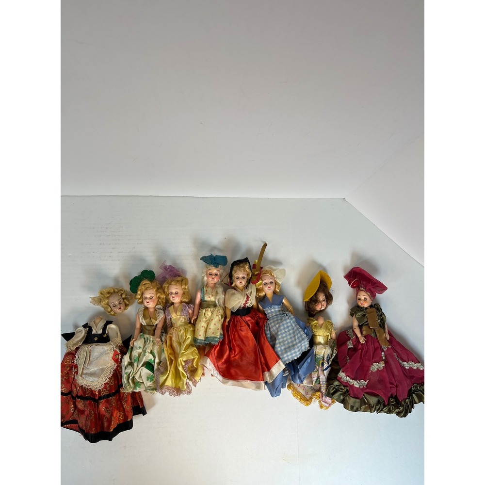 Vintage Lot of Hard Plastic Sleep Eye Dolls Storybook Costumes Project Dolls